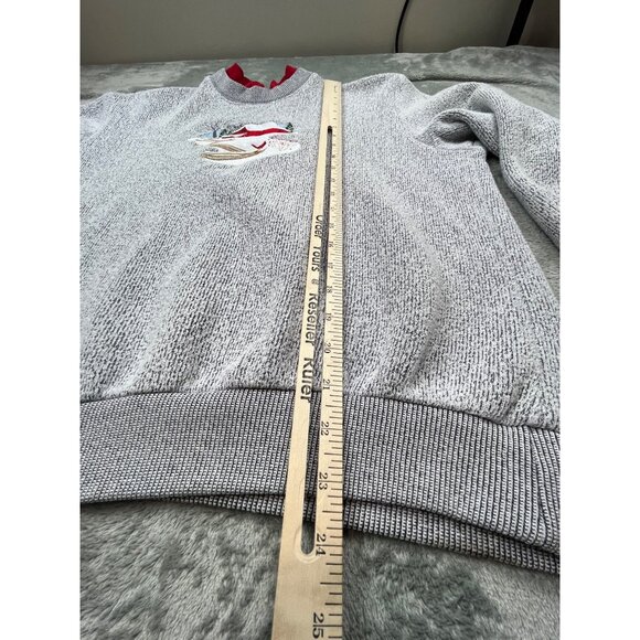 Bon Worth Womens Large Gray Red Sweatshirt Christmas Sweater Barn Snow Bird Tree - Picture 5 of 7